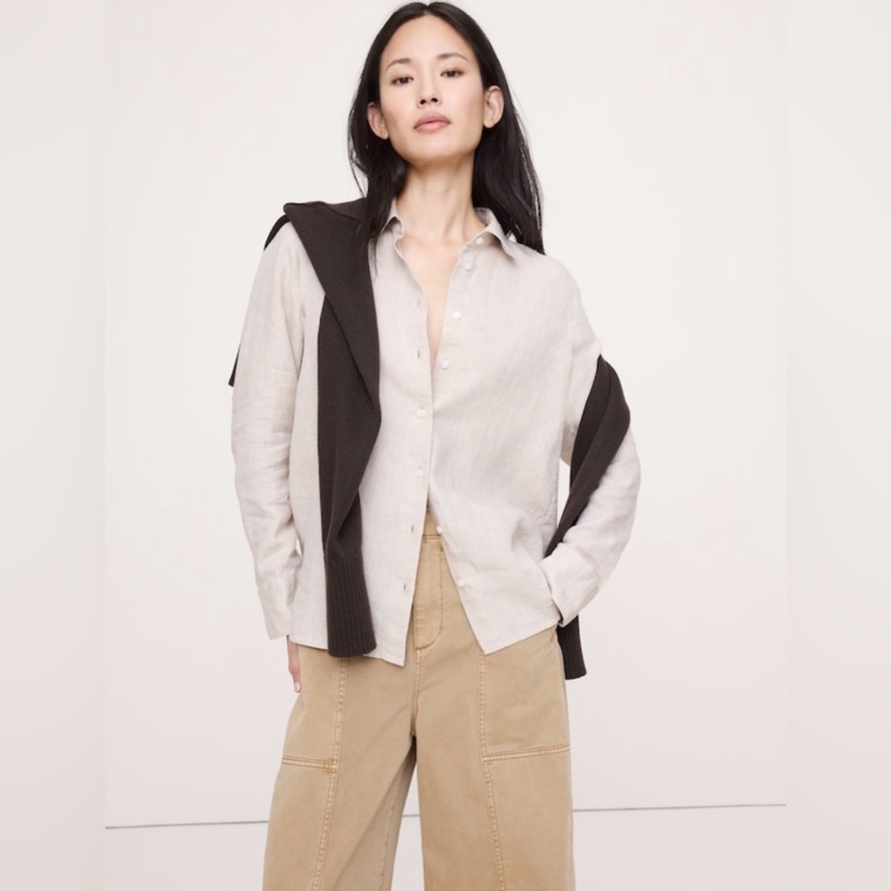 NWT Banana Republic Everyday Linen Shirt Natural Medium